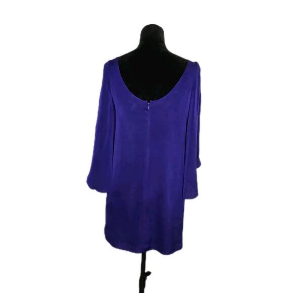 Milly Cobalt Blue Silk Blend Mini Shift Dress sz 4 Butterfly Sleeve Boat Neck - Picture 4 of 9